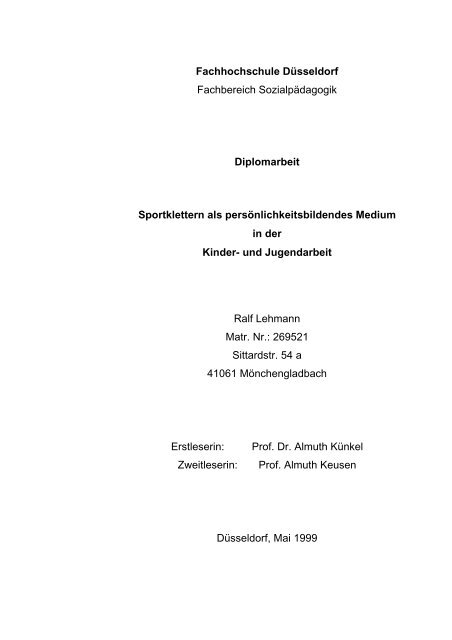 Klettern Als Personlichkeitbildendes Medium In Der Kinder Und