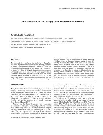 Phytoremediation of nitroglycerin in smokeless powders