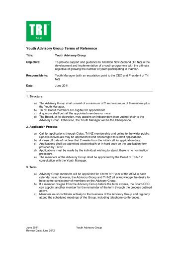 2011 Youth Advisory Group Terms of Reference - Triathlon New ...