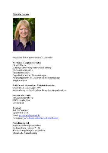 Gabriela Huemer Praktische Ärztin, Homöopathie ... - bei der DÄGfA