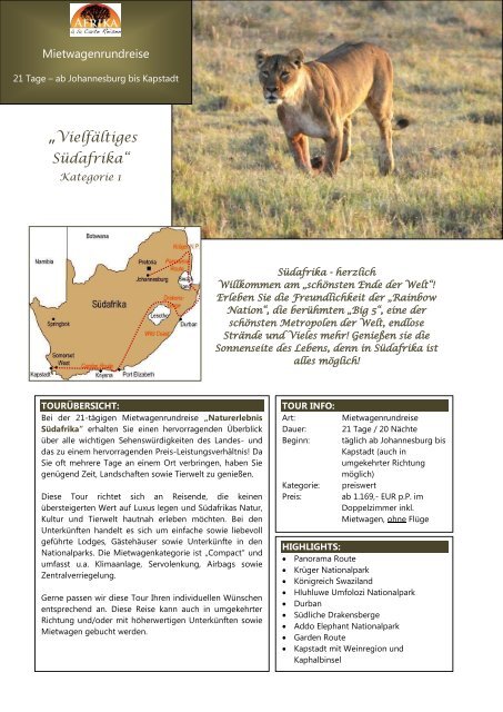 Tourbeschreibung als PDF - Afrika à la Carte Reisen