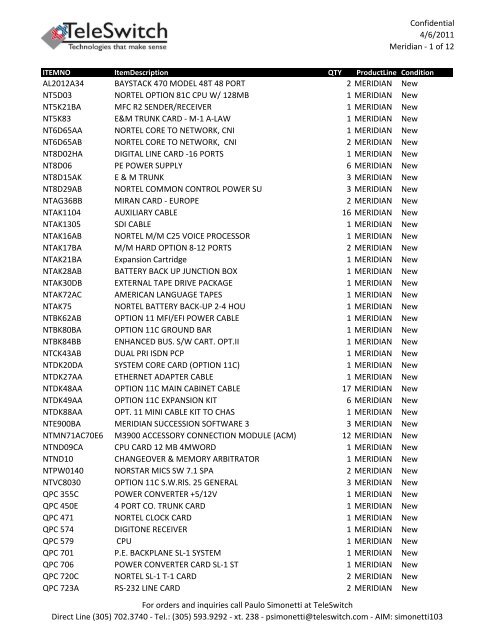 Confidential 4/6/2011 Meridian - 1 of 12 AL2012A34 ... - TeleSwitch