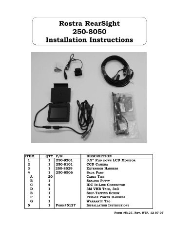 Rostra RearSight 250-8050 Installation Instructions