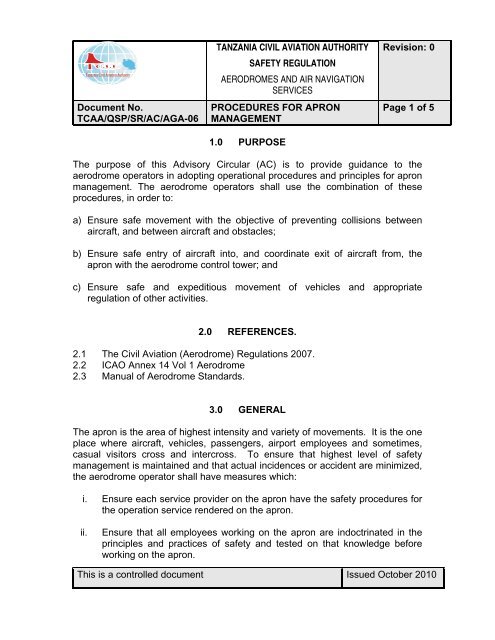 Apron Management - Tanzania Civil Aviation Authority
