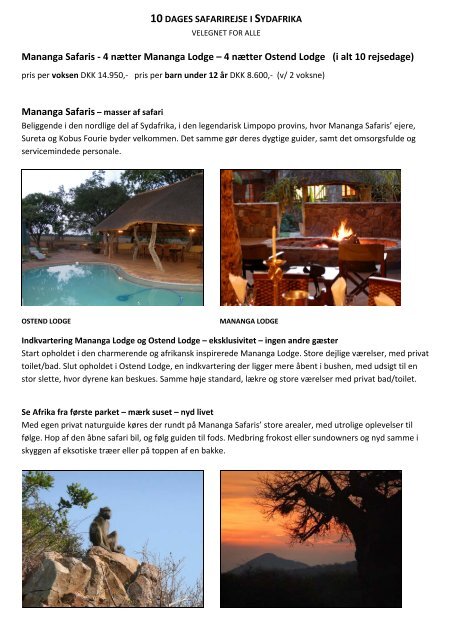 Mananga Safaris - 4 nÃ¦tter Mananga Lodge â 4 ... - African Adventure