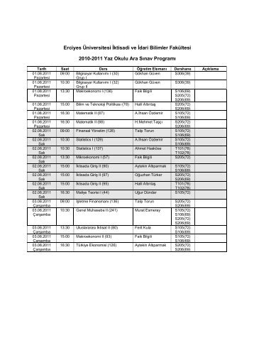 2010-2011 Yaz Okulu Ara Sınav Programı - İktisadi ve İdari Bilimler ...