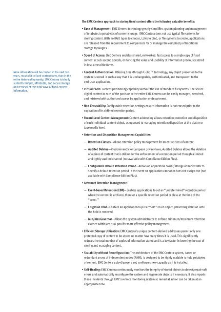 EMC Centera Data Sheet