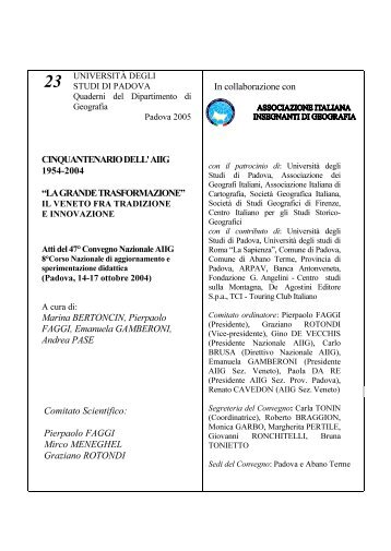 Cinquantenario dell'AIIG 1954-2004 - UniversitÃ  degli Studi di Padova