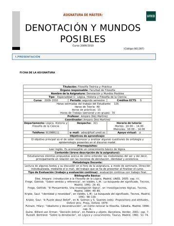 DENOTACIÃN Y MUNDOS POSIBLES - Inicio - UNED