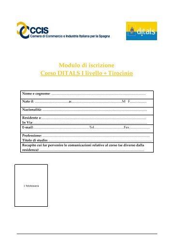 Scheda di adesione al Corso + Tirocinio Ditals I livello