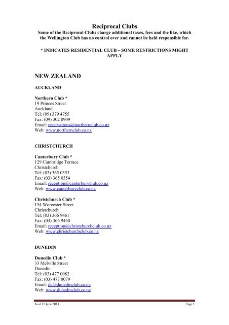 Reciprocal Clubs NEW ZEALAND - The Wellington Club