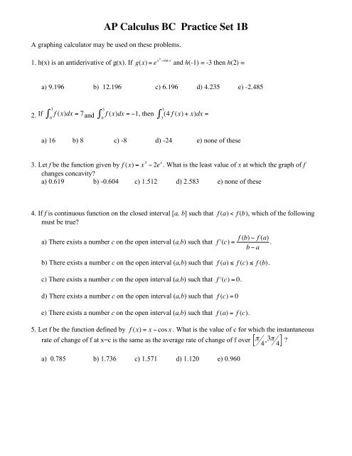 Ap Calculus Bc Practice Set 1b