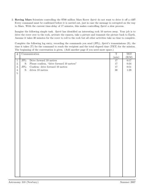 Exploring the Universe I The Solar System Homework Assignment 3