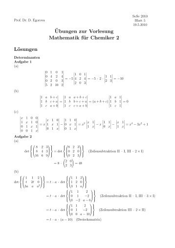 ¨Ubungen zur Vorlesung Mathematik für Chemiker 2 Lösungen