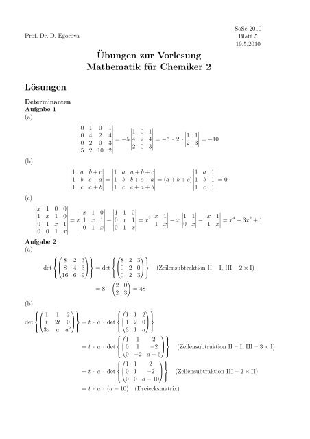 ¨Ubungen zur Vorlesung Mathematik für Chemiker 2 Lösungen