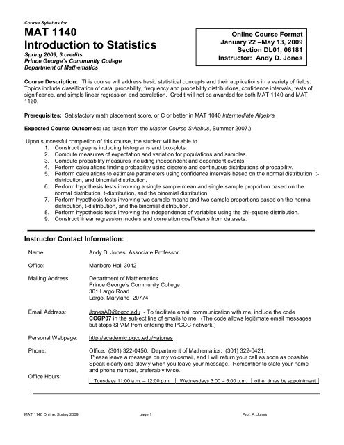 Course Syllabus for - Academic Computer Center - Prince George's ...