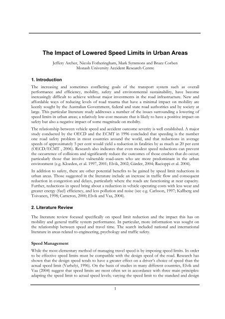 The Impact of Lowered Speed Limits in Urban Areas - ARSRPE ...