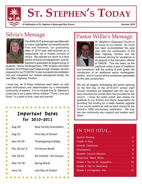 Summer 2010 Newsletter - St. Stephen's Episcopal Day School