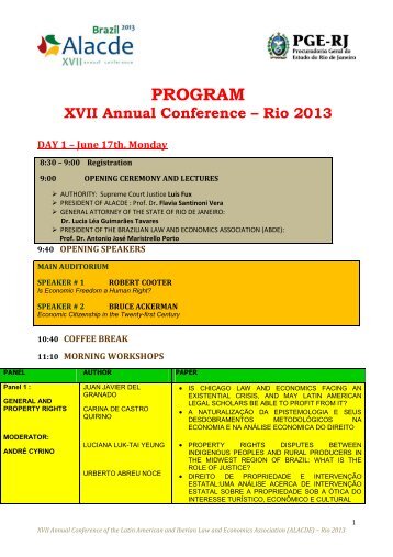 PROGRAM XVII Annual Conference â Rio 2013 DAY 1 - Alacde