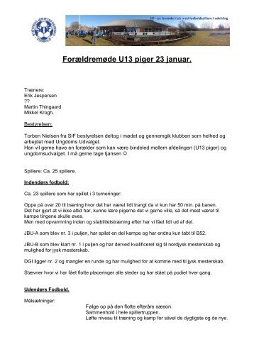 Referat af forældremøde hos U 13-pigerne 23. januar 2013