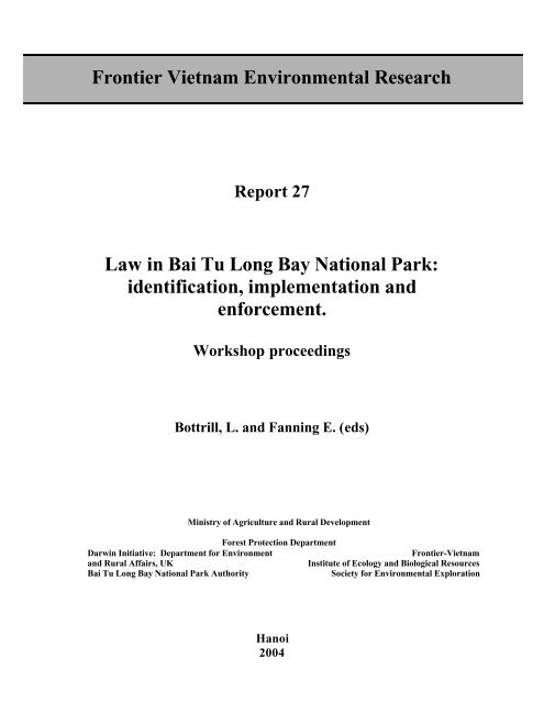 Frontier Vietnam Environmental Research Law in Bai Tu Long Bay ...