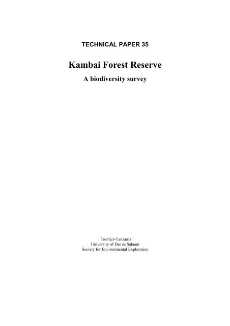 East Usambara Catchment Forest Project Technical Paper 35 ...