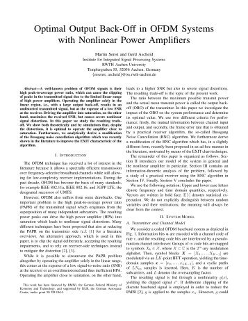 Optimal Output Back-Off in OFDM Systems - ICE - RWTH Aachen ...