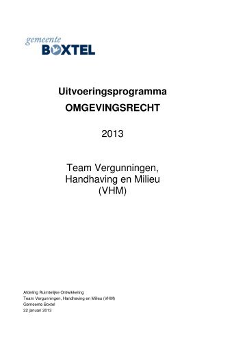 Uitvoeringsprogramma OMGEVINGSRECHT ... - Gemeente Boxtel