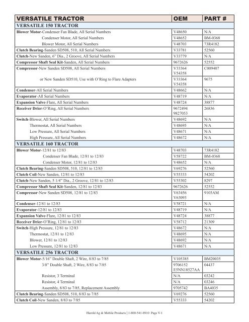 VERSATILE TRACTOR OEM PART # - Harold Electric Co.