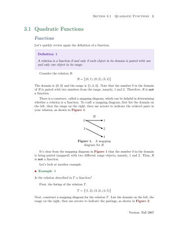 3.1 Quadratic Functions