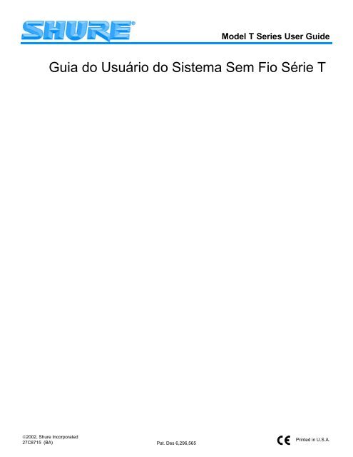 Shure T Series Wireless User Guide Portuguese