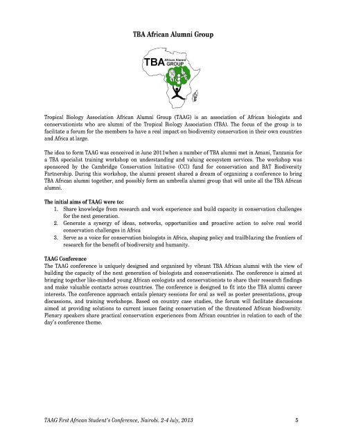 Download TAAG Book of Abstracts - Tropical Biology Association