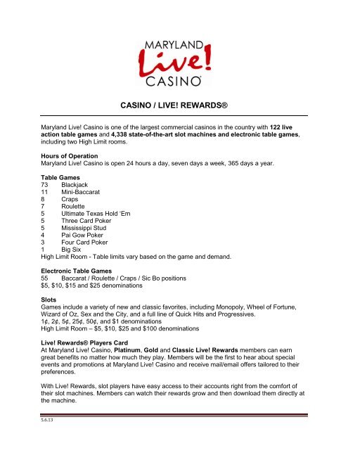 Casino Live Rewardsa Maryland Live Casino