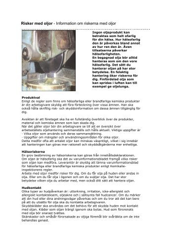 ADI 343 - Risker med oljor - Information om ... - ArbetsmiljÃ¶verket
