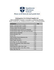 Kindergarten 12-13 School Supplies List - Southwest Christian School