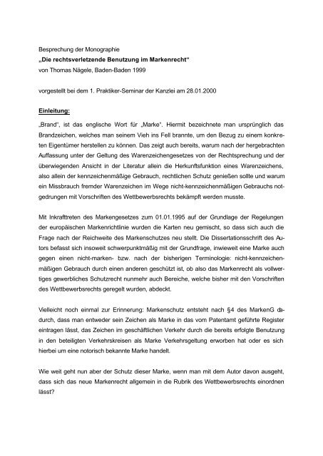 Die rechtsverletzende Benutzung im Markenrecht