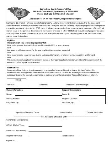Application for ATI Real Property Tax Exemption - Spartanburg County