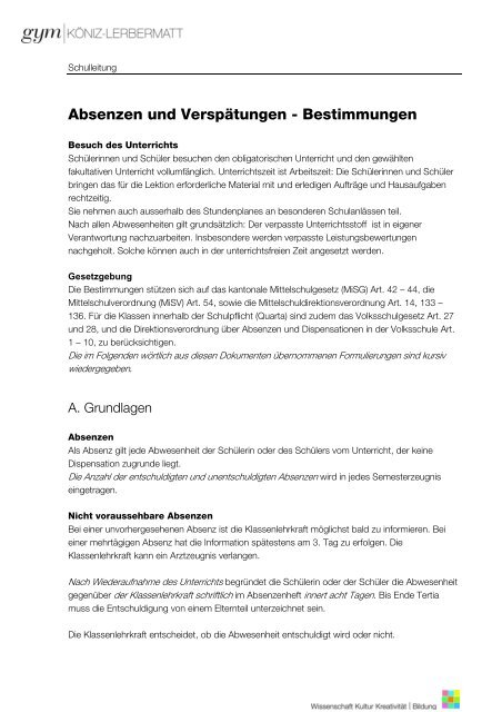 Absenzen und VerspÃ¤tungen - Bestimmungen