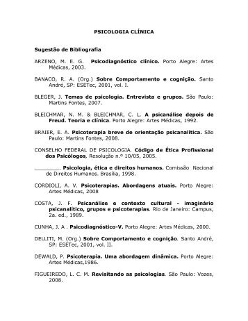 Bibliografia de Psicologia ClÃ­nica - Conselho Federal de Psicologia
