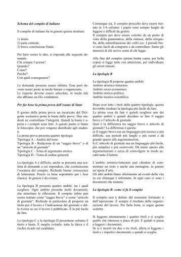 Schema per la prova di italiano della maturità - Letteratura Italiana