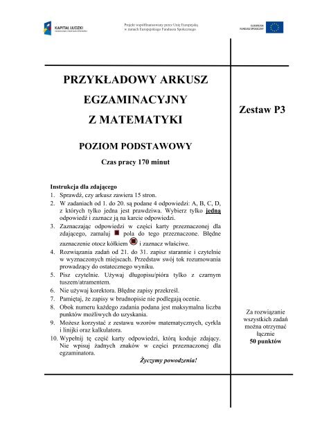 PRZYKÅADOWY ARKUSZ EGZAMINACYJNY Z MATEMATYKI