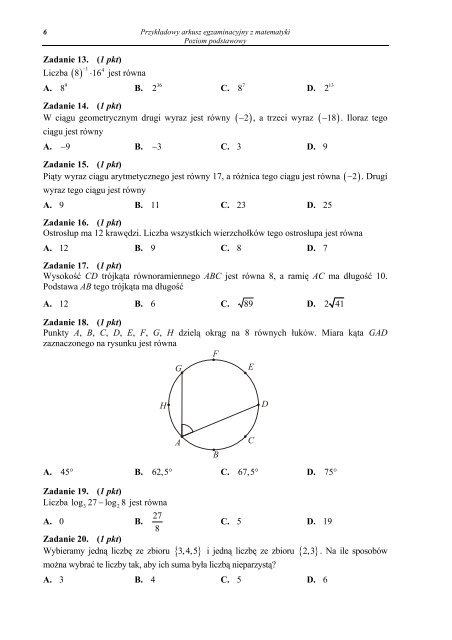 PRZYKÅADOWY ARKUSZ EGZAMINACYJNY Z MATEMATYKI