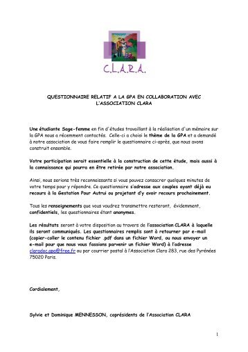 QUESTIONNAIRE RELATIF A LA GPA EN ... - CLARA - Free