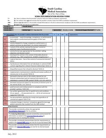 Documentation Review Form for a CME Activity