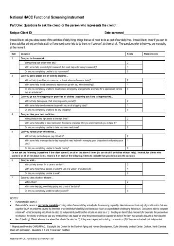 National HACC Functional Screening Instrument