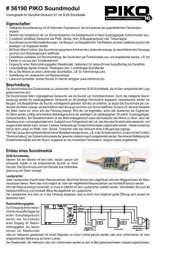 Bedienungsanleitung 56190 - PIKO Shop