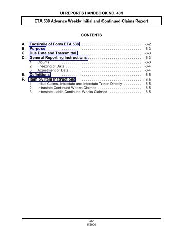 UI REPORTS HANDBOOK NO. 401 ETA 538 Advance Weekly Initial ...