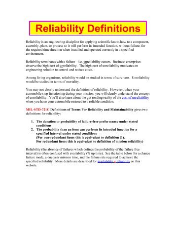 Reliability Definitions - Barringer and Associates, Inc.