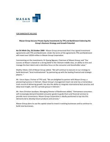 FOR IMMEDIATE RELEASE Masan Group Secures Private Equity ...