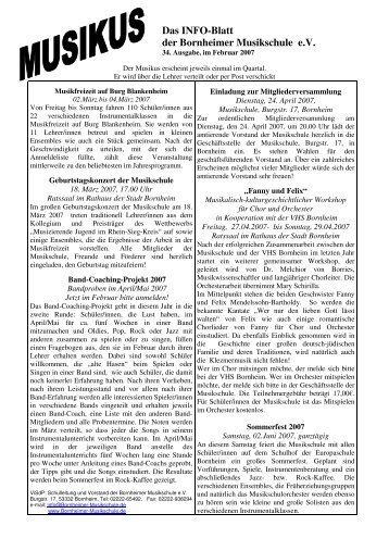 Das INFO-Blatt der Bornheimer Musikschule e.V.